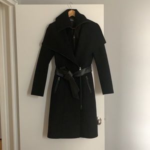 Mackage Nori Black Wool and Leather Coat, XS